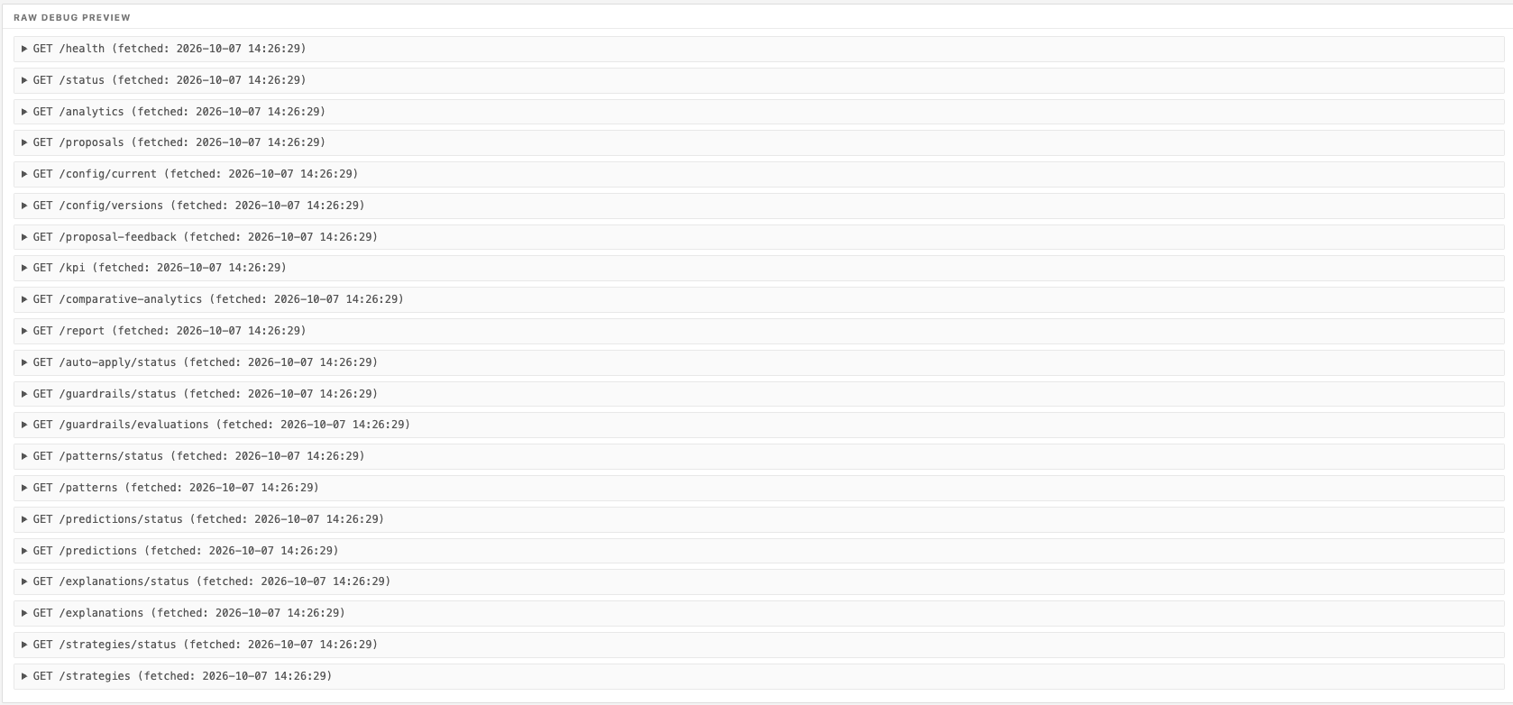 Raw debug and diagnostics view