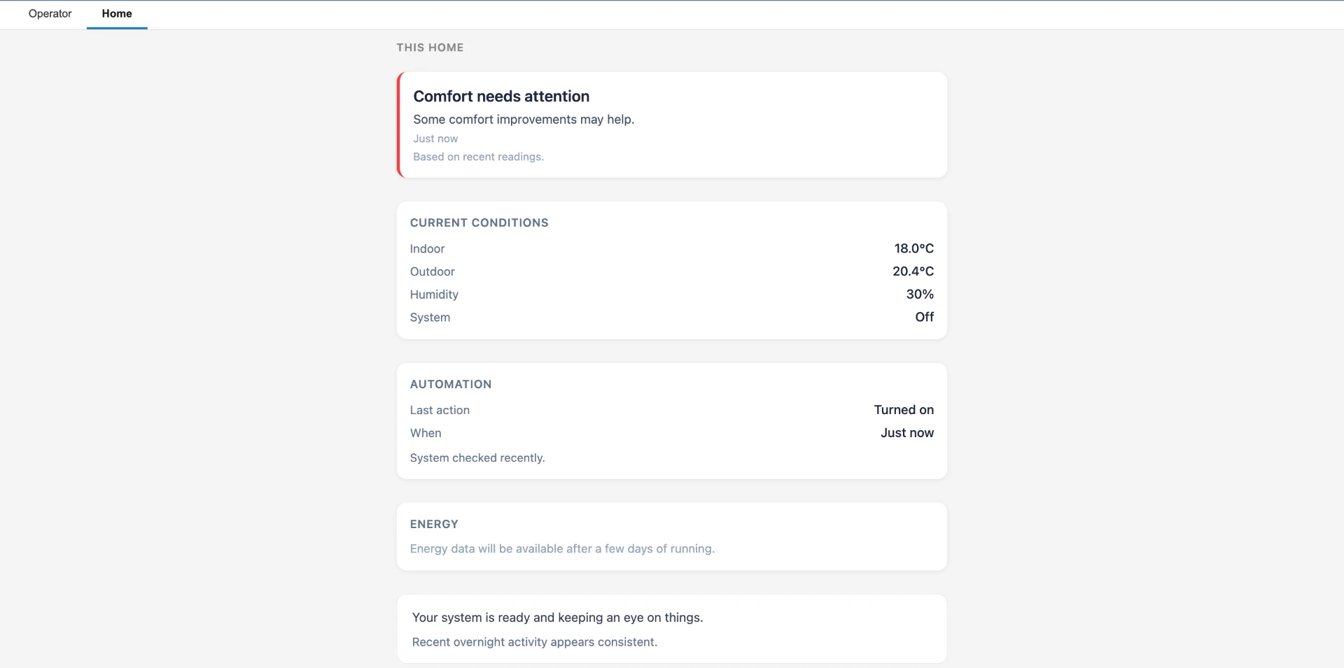 System status panel